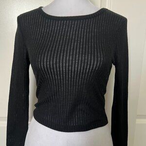 Forever 21 Sheer Black Ribbed Long Sleeve Crop Top Shirt Size Small